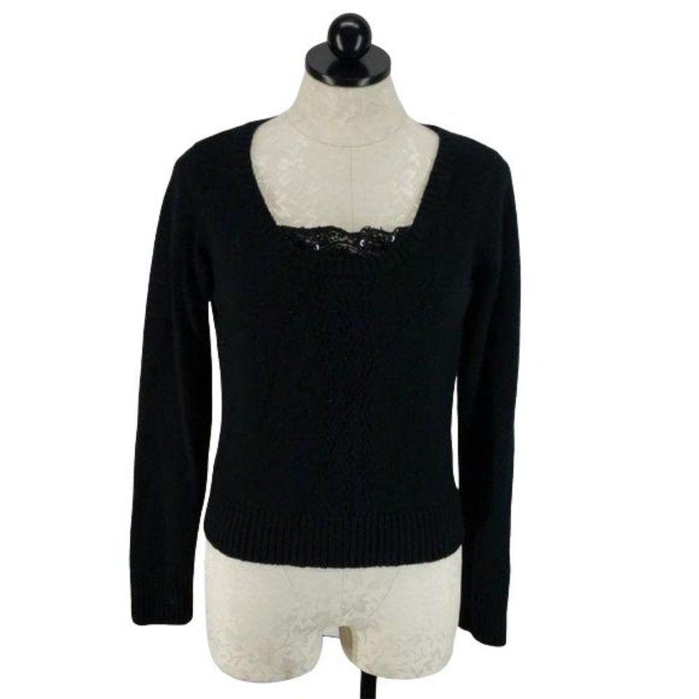 Personal Identity Black Lace Scoop Neck Long Sleeve Sweater Large‎